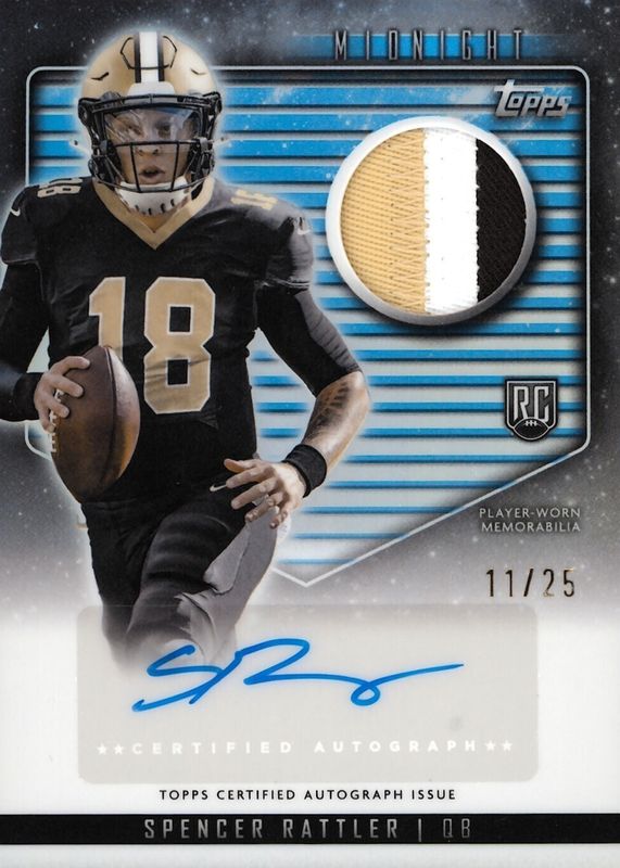 Spencer Rattler 2024 Topps Midnight #RJA-SR Rookie Jersey Autographs - Moonrise /25 RAW