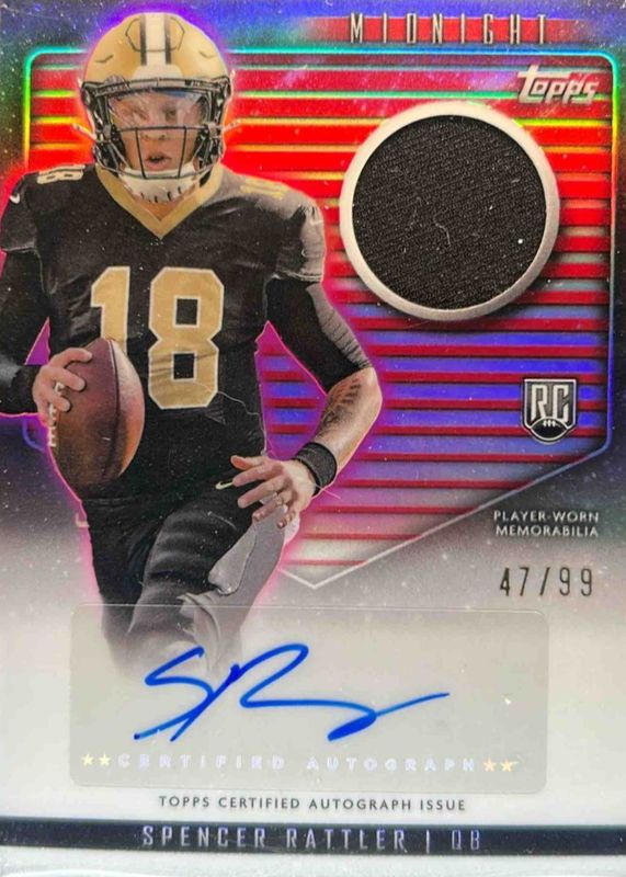 Spencer Rattler 2024 Topps Midnight #RJA-SR Rookie Jersey Autographs - Twilight /99 RAW