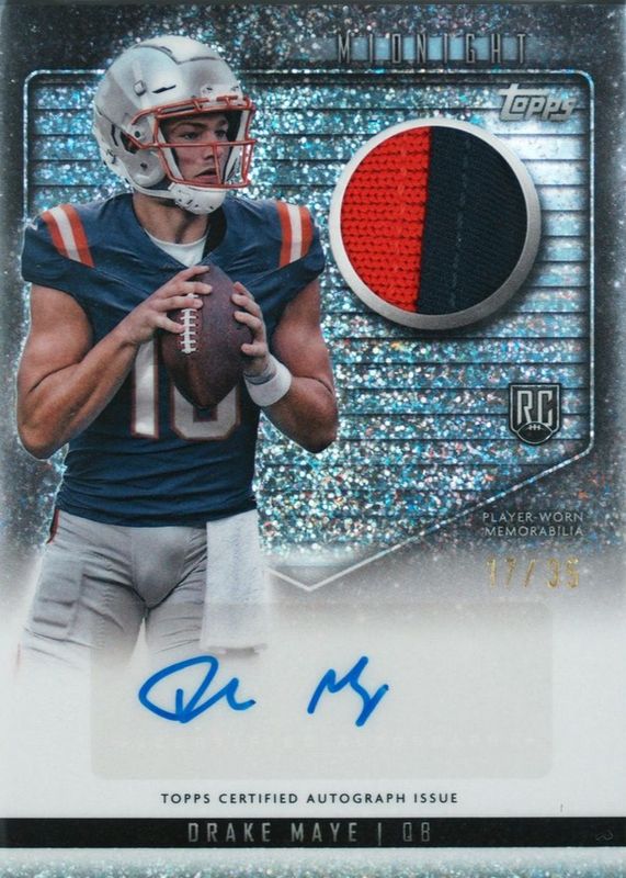 Drake Maye 2024 Topps Midnight #RJA-DM Rookie Jersey Autographs - Winter Solstice /35 RAW