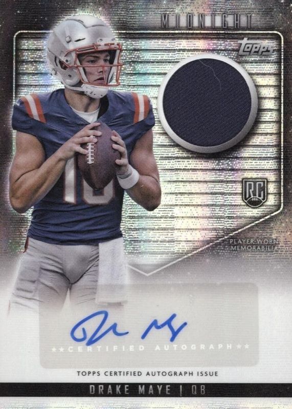 Drake Maye 2024 Topps Midnight #RJA-DM Rookie Jersey Autographs - Moon Beam RAW