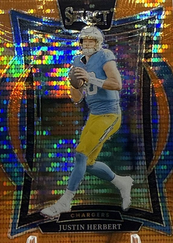 Justin Herbert 2024 Select #41 Concourse Neon Orange Pulsar /7 RAW