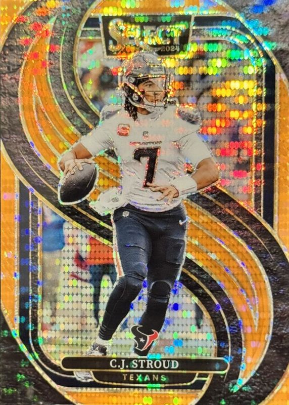CJ Stroud 2024 Select #128 Premier Level Neon Orange Pulsar /7 RAW