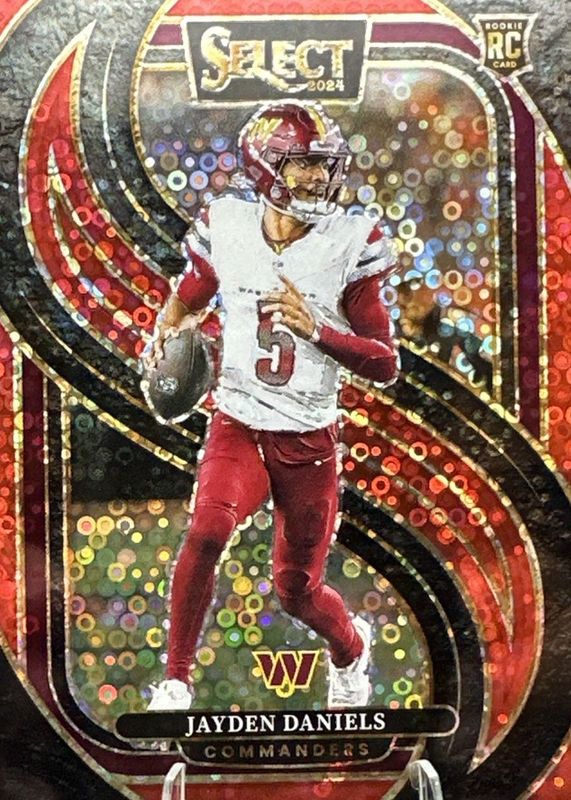 Jayden Daniels 2024 Select #112 Premier Level Red Disco /49 Rookie RAW