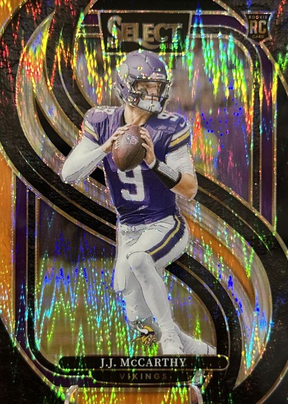 JJ McCarthy 2024 Select #134 Premier Level Black & Orange Shock Rookie RAW