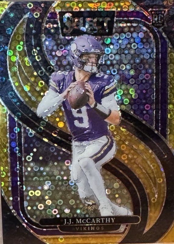 JJ McCarthy 2024 Select #134 Premier Level Gold Disco /10 Rookie RAW