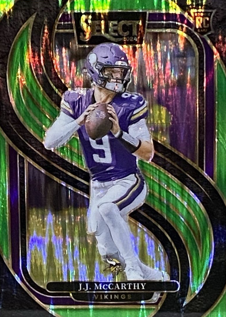 JJ McCarthy 2024 Select #134 Premier Level Neon Green Shock /499