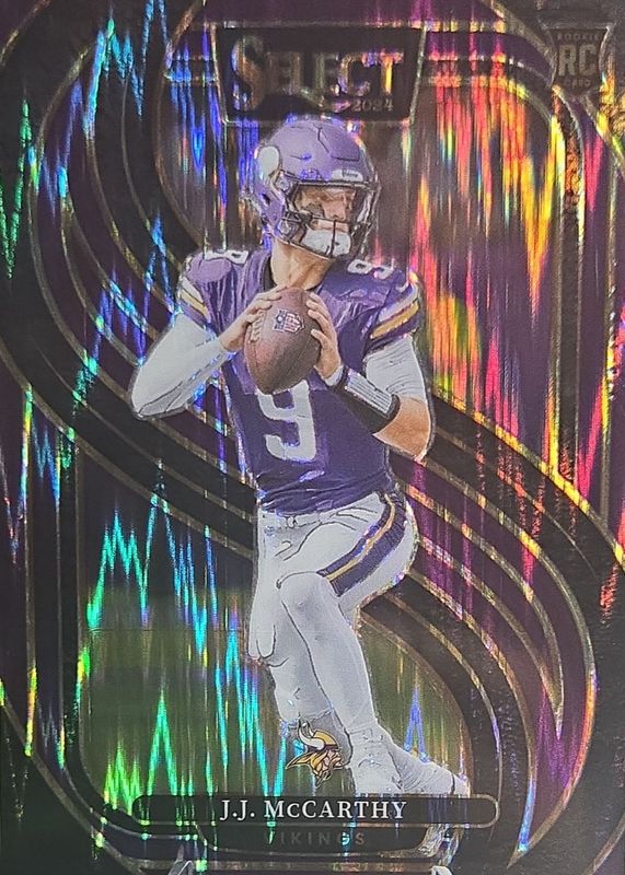 JJ McCarthy 2024 Select #134 Premier Level Purple Shock /360 Rookie RAW