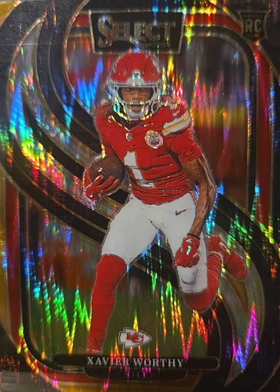 Xavier Worthy 2024 Select #119 Premier Level Black & Gold Shock Rookie RAW