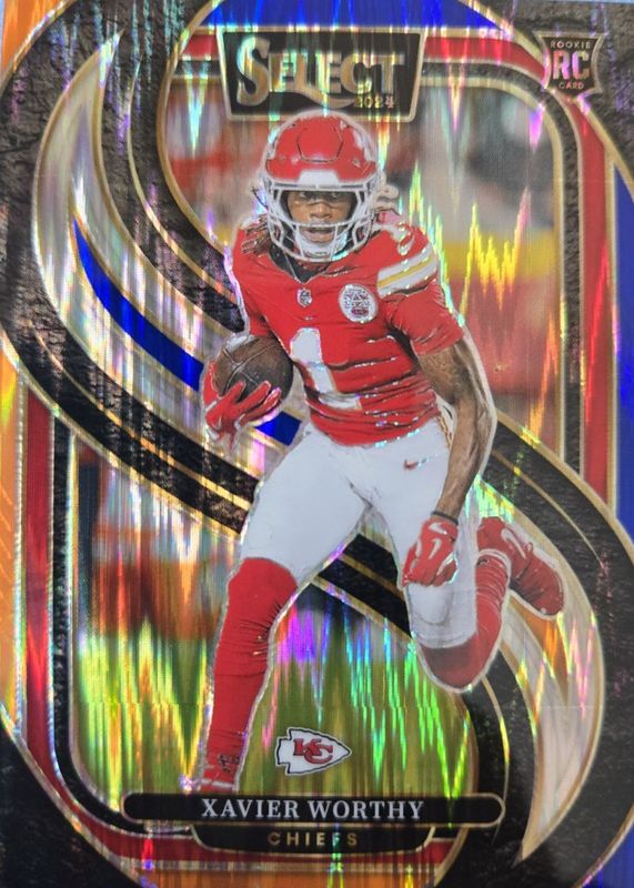 Xavier Worthy 2024 Select #119 Premier Level Blue & Orange Shock /35 Rookie RAW