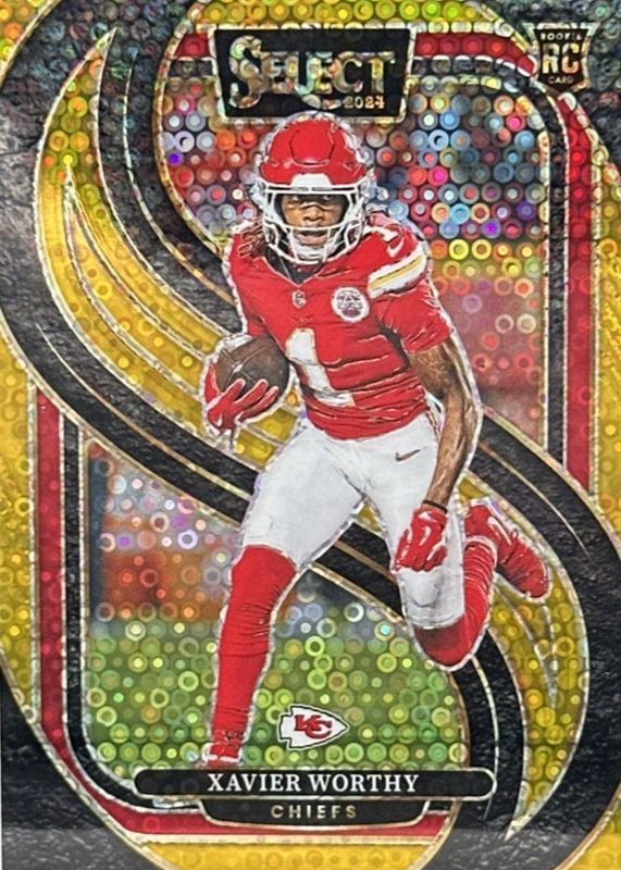 Xavier Worthy 2024 Select #119 Premier Level Gold Disco /10 Rookie RAW
