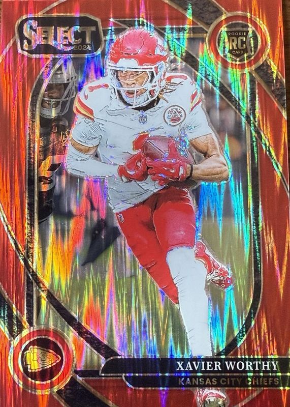 Xavier Worthy 2024 Select #119 Premier Level Red Shock /249 Rookie RAW