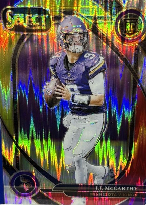 JJ McCarthy 2024 Select #246 Club Level Red & Yellow Shock Rookie RAW