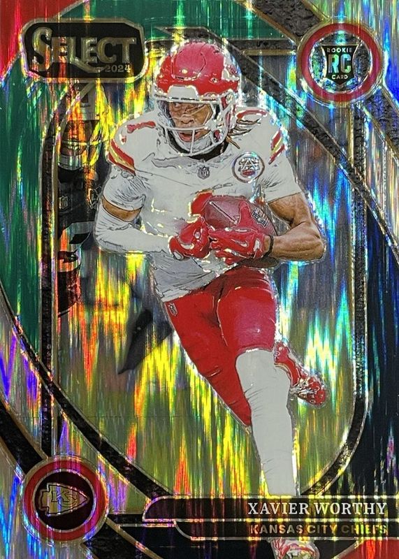 Xavier Worthy 2024 Select #224 Club Level Black & Green Shock Rookie RAW