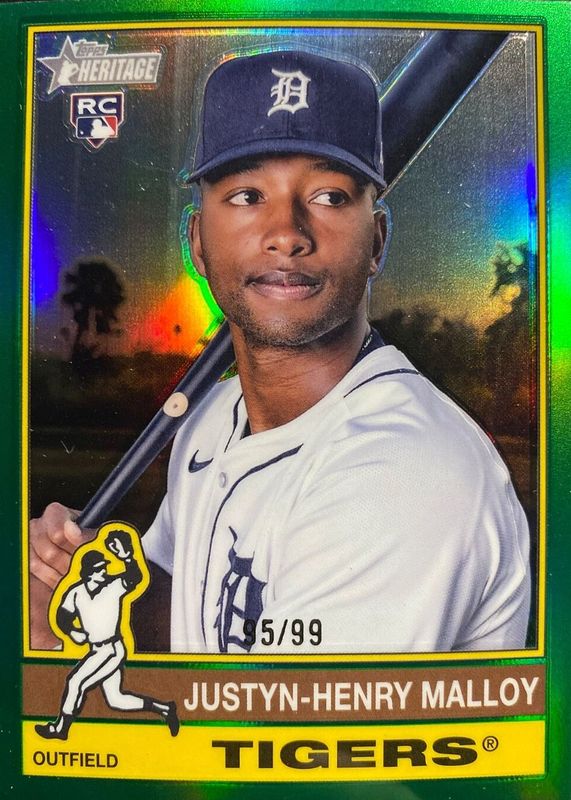 Justyn-Henry Malloy 2025 Topps Heritage #305 Chrome - Green Refractor /99 Rookie RAW