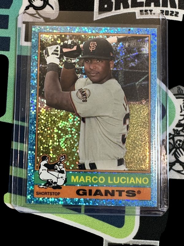 Marco Luciano 2025 Topps Heritage #23 Chrome - Light Blue Sparkle Refractor RAW