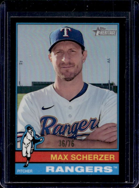 Max Scherzer 2025 Topps Heritage #182 Chrome - Black Refractor /76 RAW