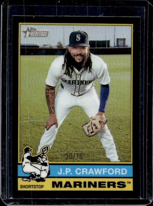 JP Crawford 2025 Topps Heritage #171 Chrome - Black Refractor /76 RAW