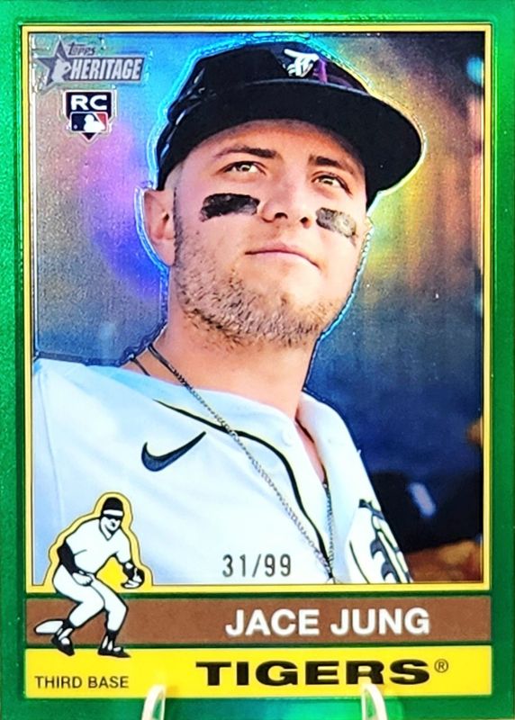Jace Jung 2025 Topps Heritage #71 Chrome - Green Refractor /99 Rookie RAW