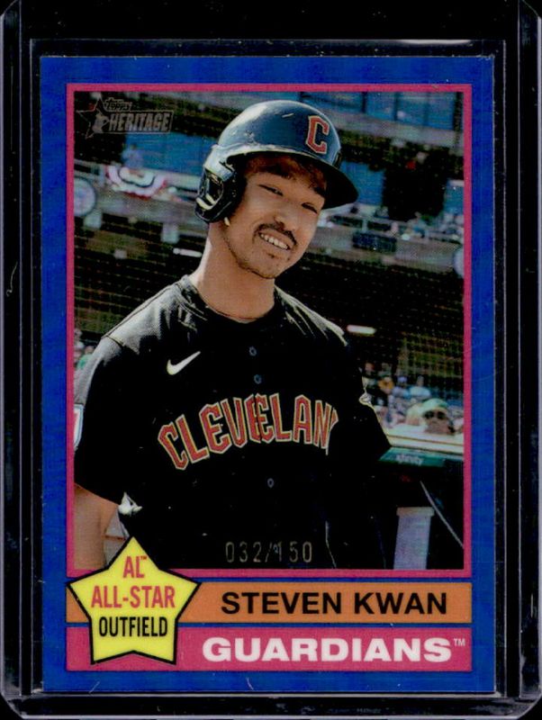 Steven Kwan 2025 Topps Heritage #475 Chrome - Blue Refractor /150 RAW