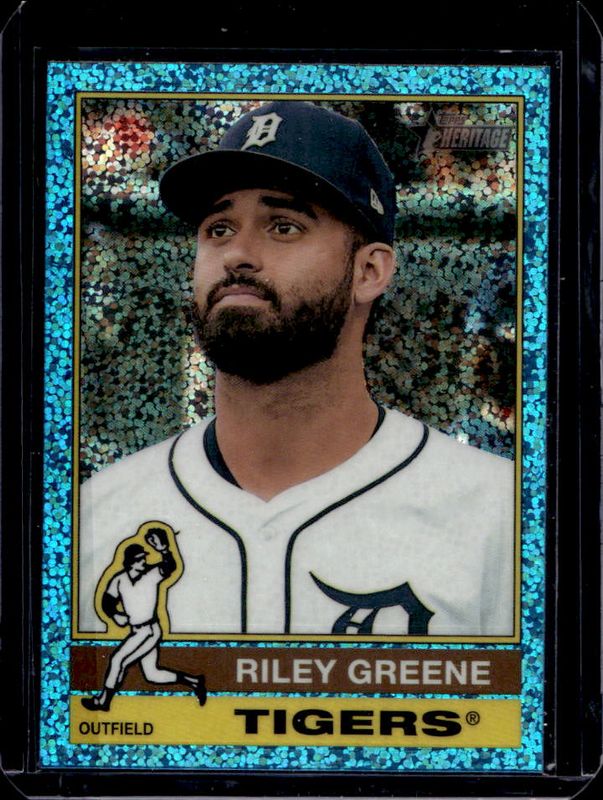 Riley Greene 2025 Topps Heritage #54 Chrome - Light Blue Sparkle Refractor RAW