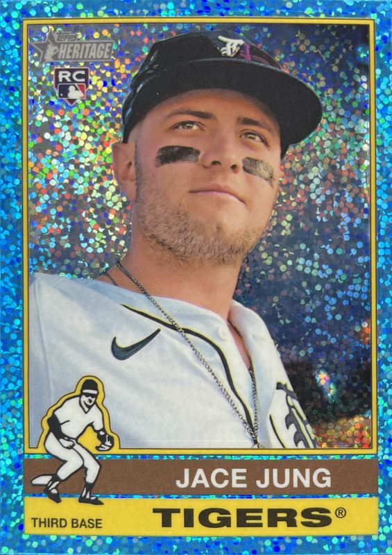 Jace Jung 2025 Topps Heritage #71 Chrome - Light Blue Sparkle Refractor Rookie RAW