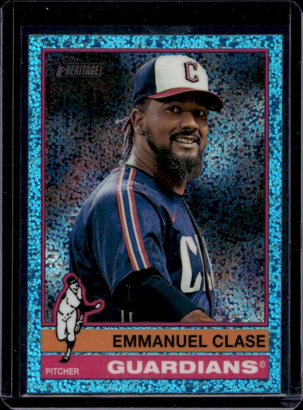 Emmanuel Clase 2025 Topps Heritage #120 Chrome - Light Blue Sparkle Refractor RAW