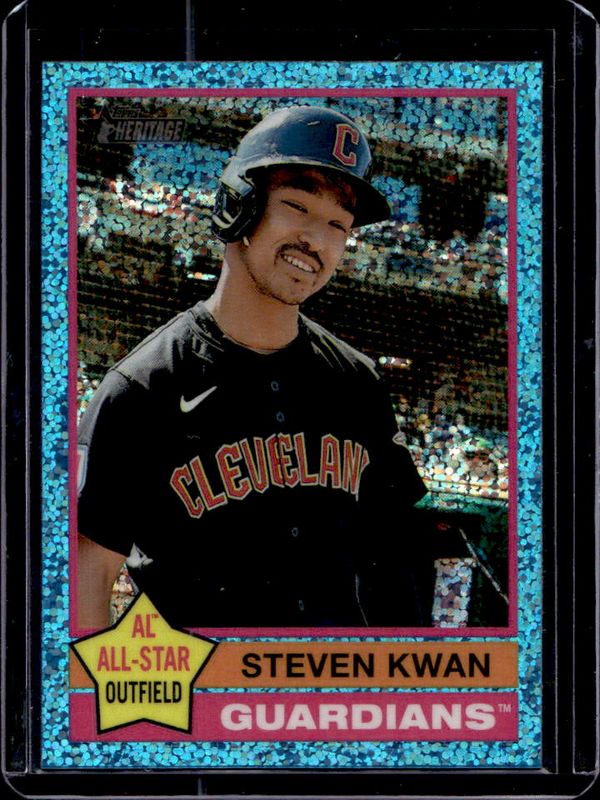 Steven Kwan 2025 Topps Heritage #475 Chrome - Aqua Sparkle Refractor RAW