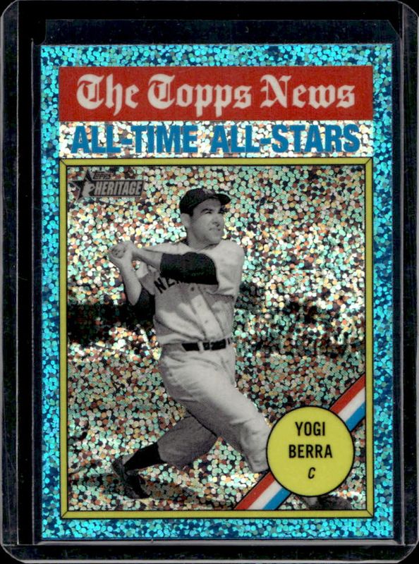 Yogi Berra 2025 Topps Heritage #344 Chrome - Light Blue Sparkle Refractor RAW