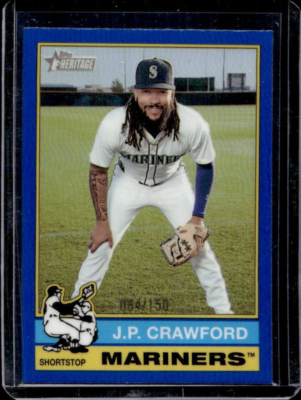 JP Crawford 2025 Topps Heritage #171 Chrome - Blue Refractor /150 RAW