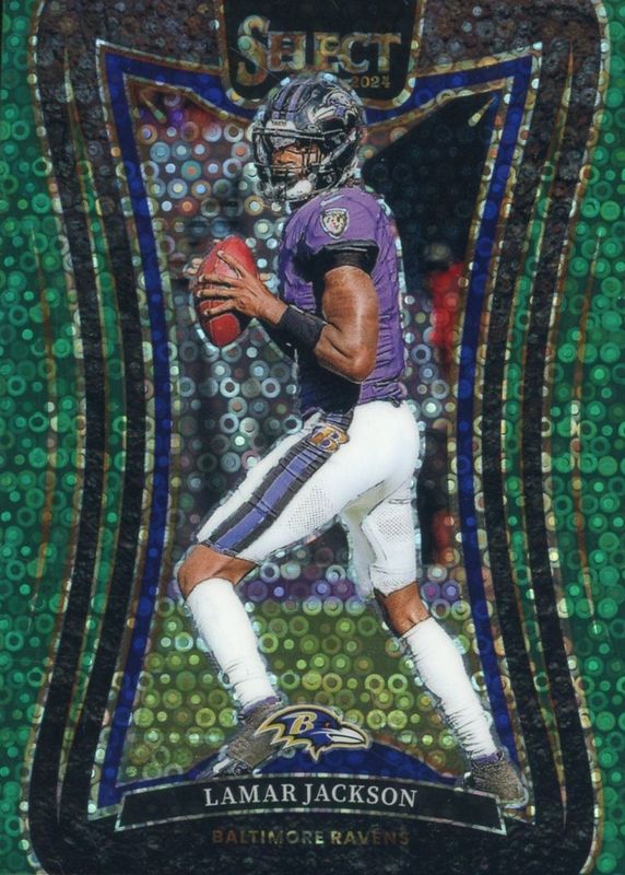 Lamar Jackson 2024 Select #386 Suite Level Green Disco /5 RAW