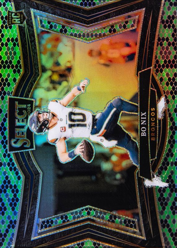 Bo Nix 2024 Select #472 Field Level Green & Black Snakeskin /2 Rookie RAW