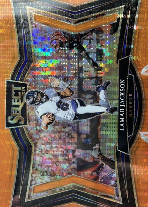 Lamar Jackson 2024 Select #467 Field Level Neon Orange Pulsar /7 RAW