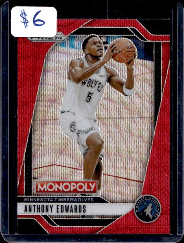 Anthony Edwards 2024 Prizm Monopoly #88 Prizm - Red Wave RAW