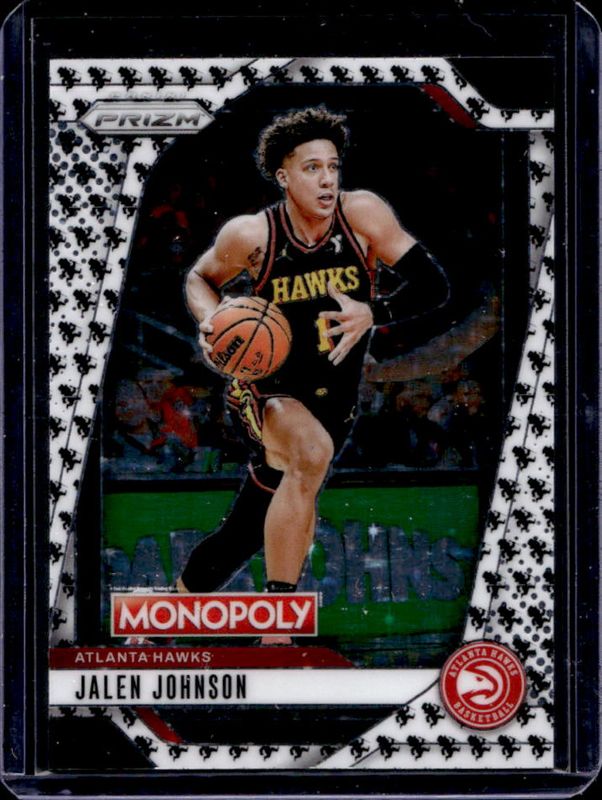 Jalen Johnson 2024 Prizm Monopoly #26 Running Mr. Monopoly Black and White RAW