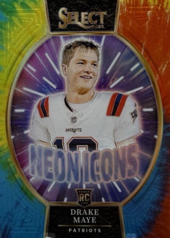 Drake Maye 2024 Select #15 Neon Icons - Tie-Dye /25 Rookie RAW