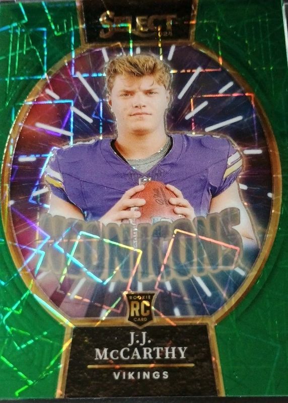 JJ McCarthy 2024 Select #11 Neon Icons - Green /5 Rookie RAW