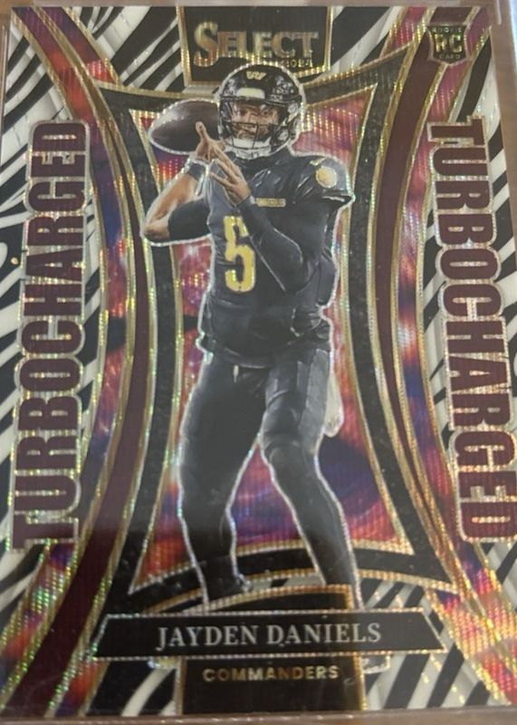 Jayden Daniels 2024 Select #12 Turbocharged - Zebra /(SSP) Rookie RAW