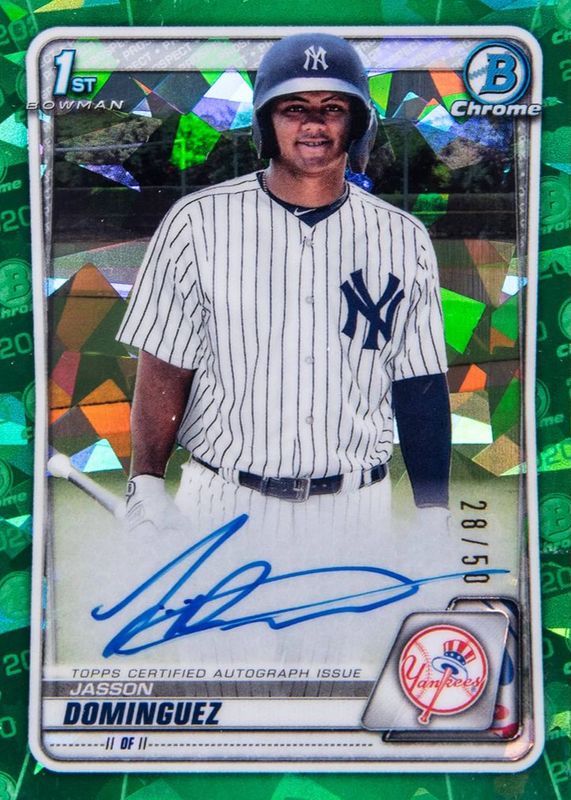 Jasson Dominguez 2020 Bowman Sapphire Edition #BSPA-JDO Chrome Prospect Auto - Green /50 (1st) RAW