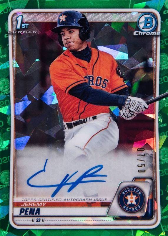 Jeremy Pena 2020 Bowman Sapphire Edition #BSPA-JP Chrome Prospect Auto - Green /50 (1st) RAW