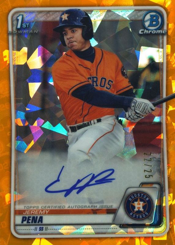 Jeremy Pena 2020 Bowman Sapphire Edition #BSPA-JP Chrome Prospect Auto - Orange /25 (1st) RAW