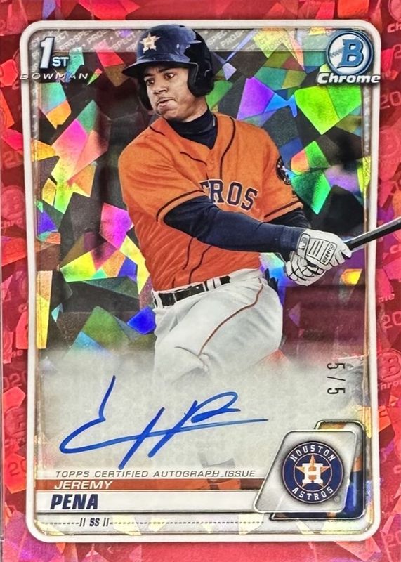 Jeremy Pena 2020 Bowman Sapphire Edition #BSPA-JP Chrome Prospect Auto - Red /5 (1st) RAW