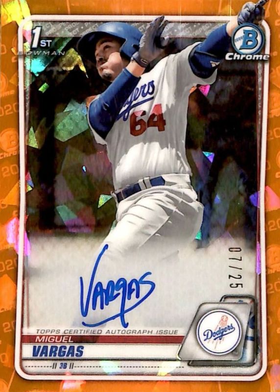 Miguel Vargas 2020 Bowman Sapphire Edition #BSPA-MV Chrome Prospect Auto - Orange /25 (1st) RAW