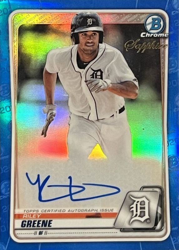 Riley Greene 2020 Bowman Sapphire Edition #BSPA-RG Chrome Prospect Auto RAW