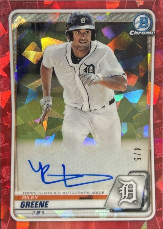 Riley Greene 2020 Bowman Sapphire Edition #BSPA-RG Chrome Prospect Auto - Red /5 RAW