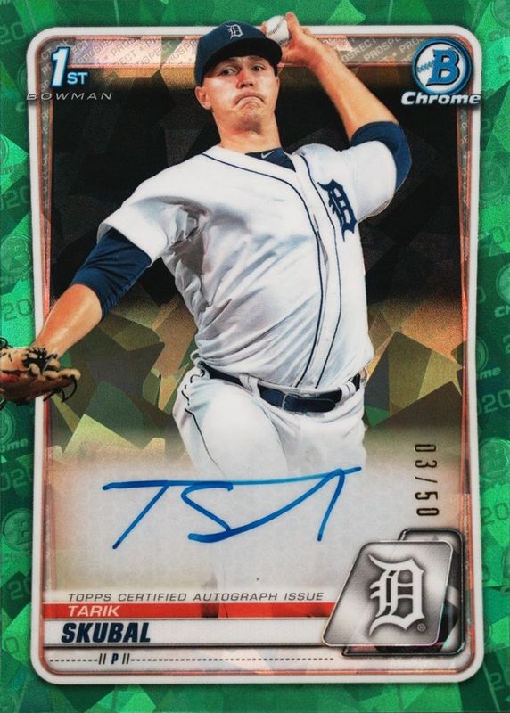 Tarik Skubal 2020 Bowman Sapphire Edition #BSPA-TS Chrome Prospect Auto - Green /50 (1st) RAW