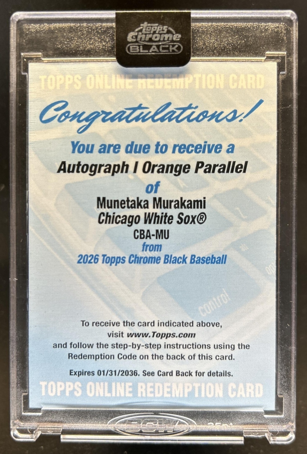 Munetaka Murakami 2026 Topps Chrome Black #CBA-MU Autographs