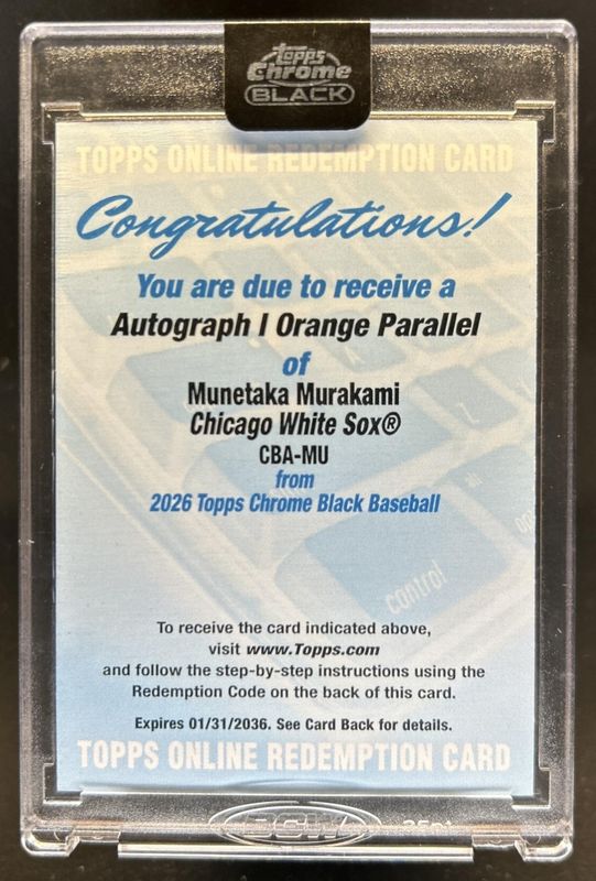 Munetaka Murakami 2026 Topps Chrome Black #CBA-MU Autographs