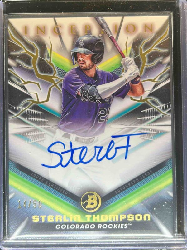 Sterlin Thompson 2023 Bowman Inception #BPA-ST Autographs - Gold Foil Electricity /50 RAW