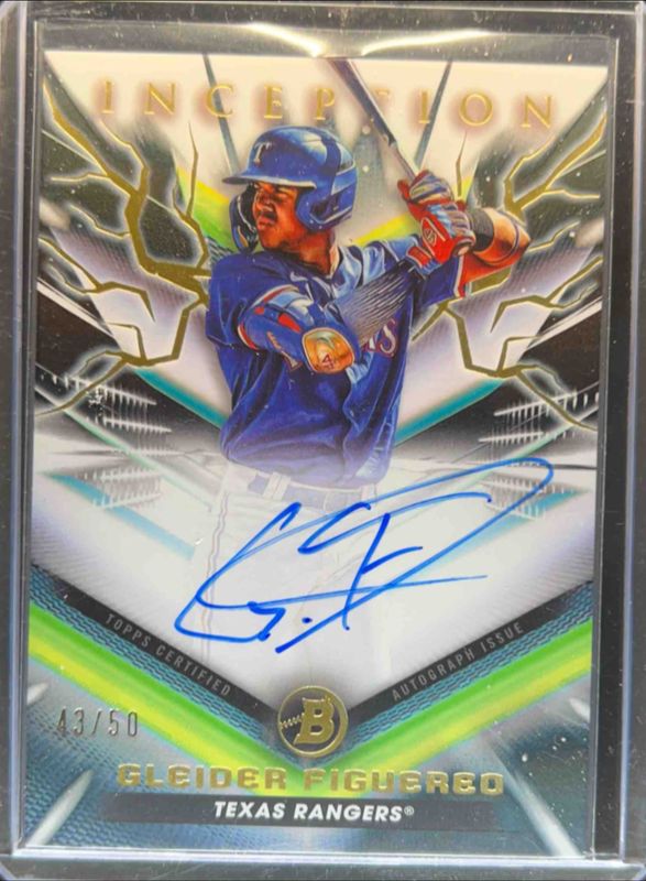 Gleider Figuereo 2023 Bowman Inception #BPA-GF Autographs - Gold Foil Electricity /50 RAW