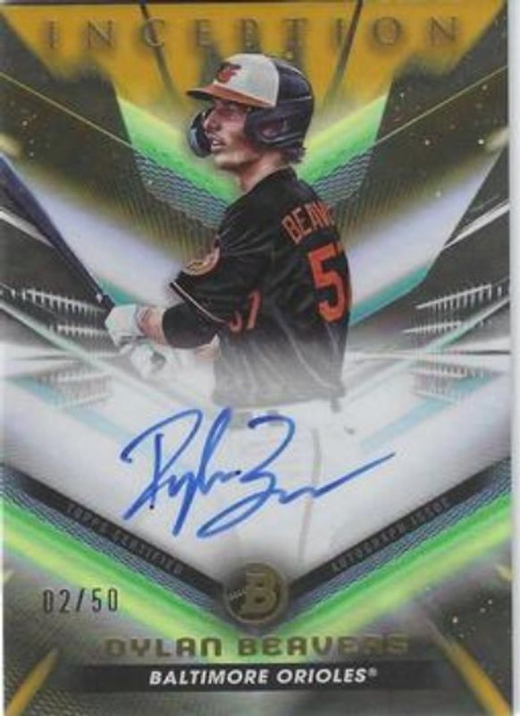 Dylan Beavers 2023 Bowman Inception #BPA-DB Autographs - Gold Foil /50 RAW